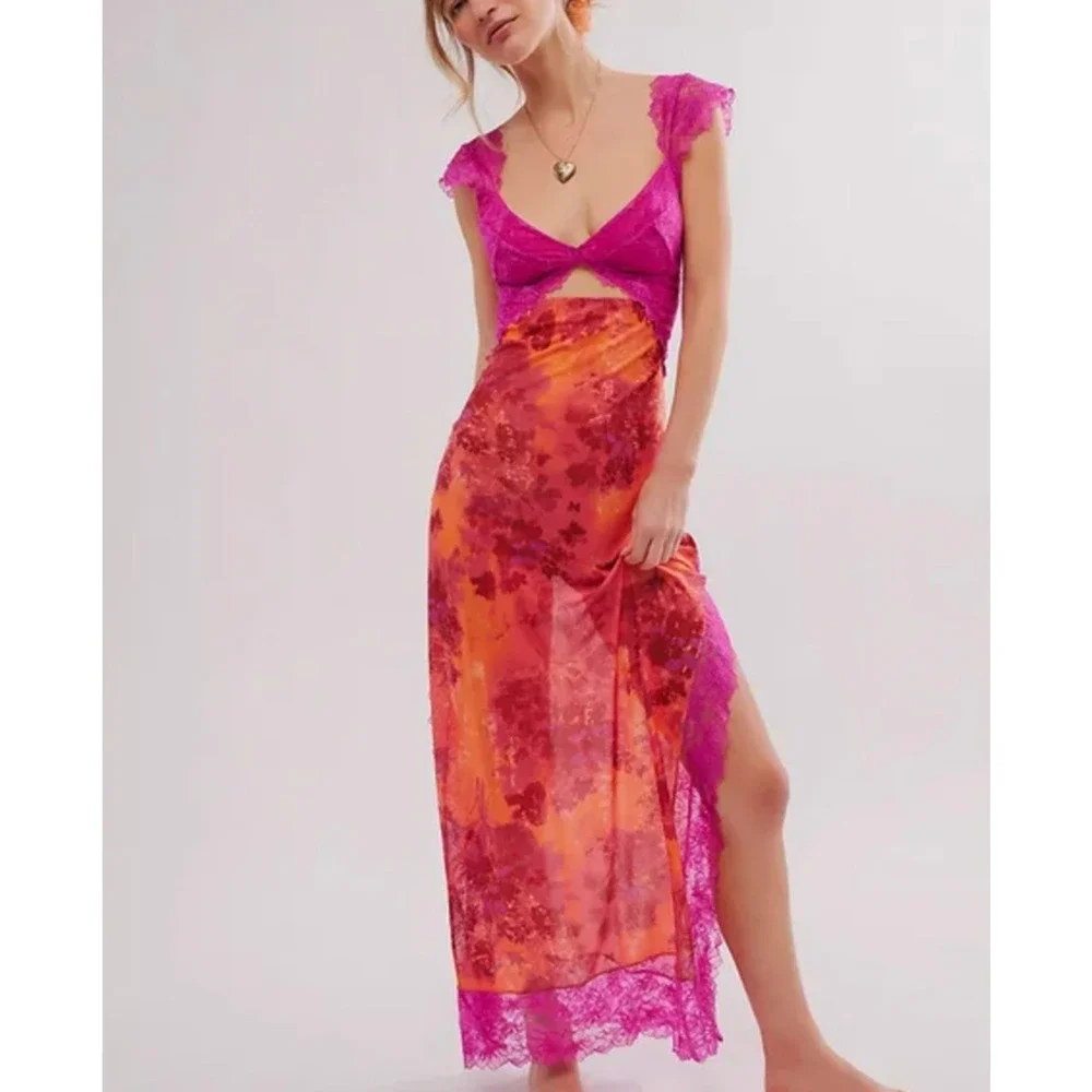 Free People Suddenly Fine Maxi Slip Dress Small NEW